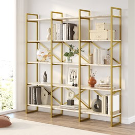 Hanah Home Vg6-Ge Estantería de Mármol Blanco y Dorado